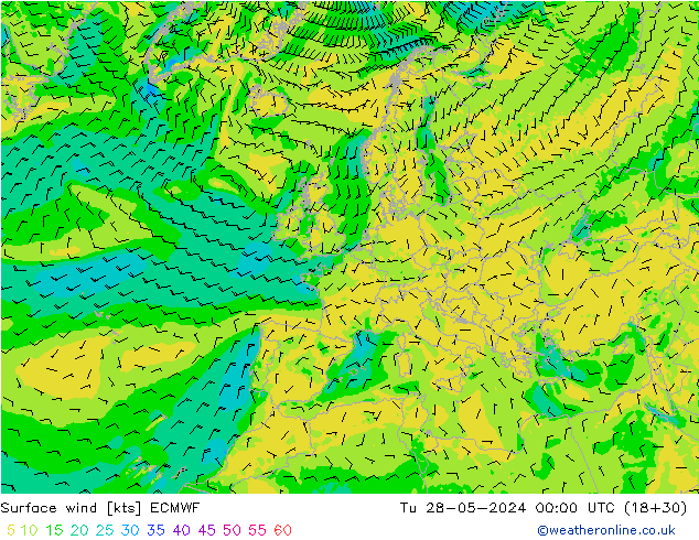 Wind 10 m ECMWF di 28.05.2024 00 UTC