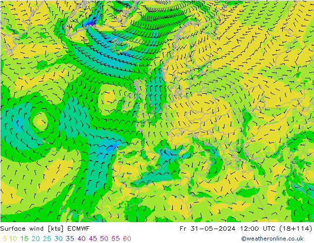 Vento 10 m ECMWF Sex 31.05.2024 12 UTC