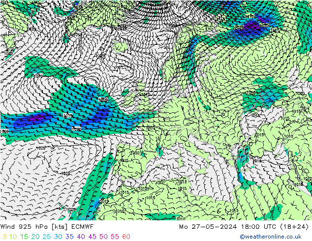 Vento 925 hPa ECMWF lun 27.05.2024 18 UTC