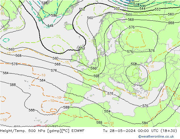 Height/Temp. 500 hPa ECMWF Út 28.05.2024 00 UTC