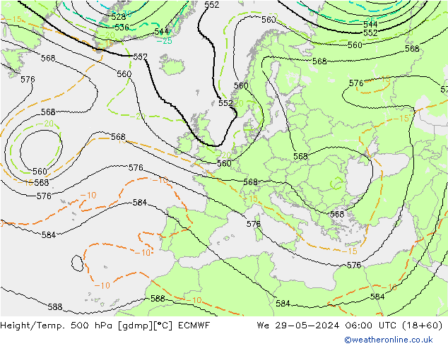 Height/Temp. 500 hPa ECMWF mer 29.05.2024 06 UTC