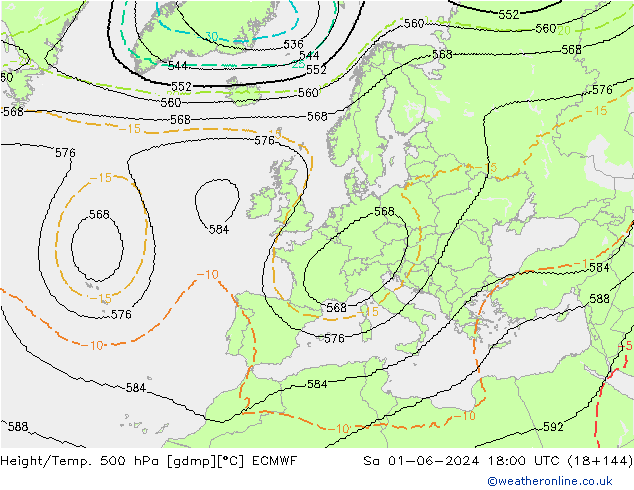Yükseklik/Sıc. 500 hPa ECMWF Cts 01.06.2024 18 UTC