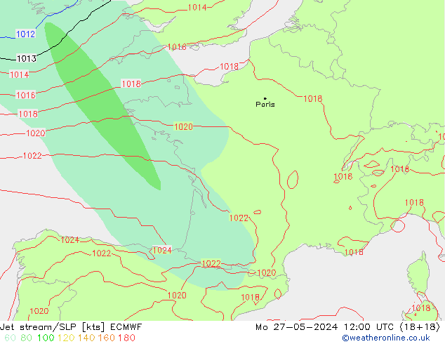 Jet stream/SLP ECMWF Po 27.05.2024 12 UTC