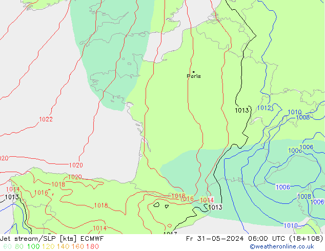 Straalstroom/SLP ECMWF vr 31.05.2024 06 UTC