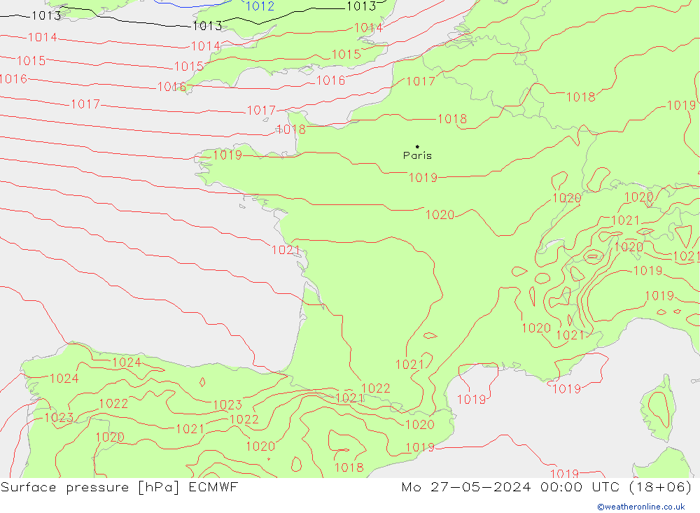 Surface pressure ECMWF Mo 27.05.2024 00 UTC