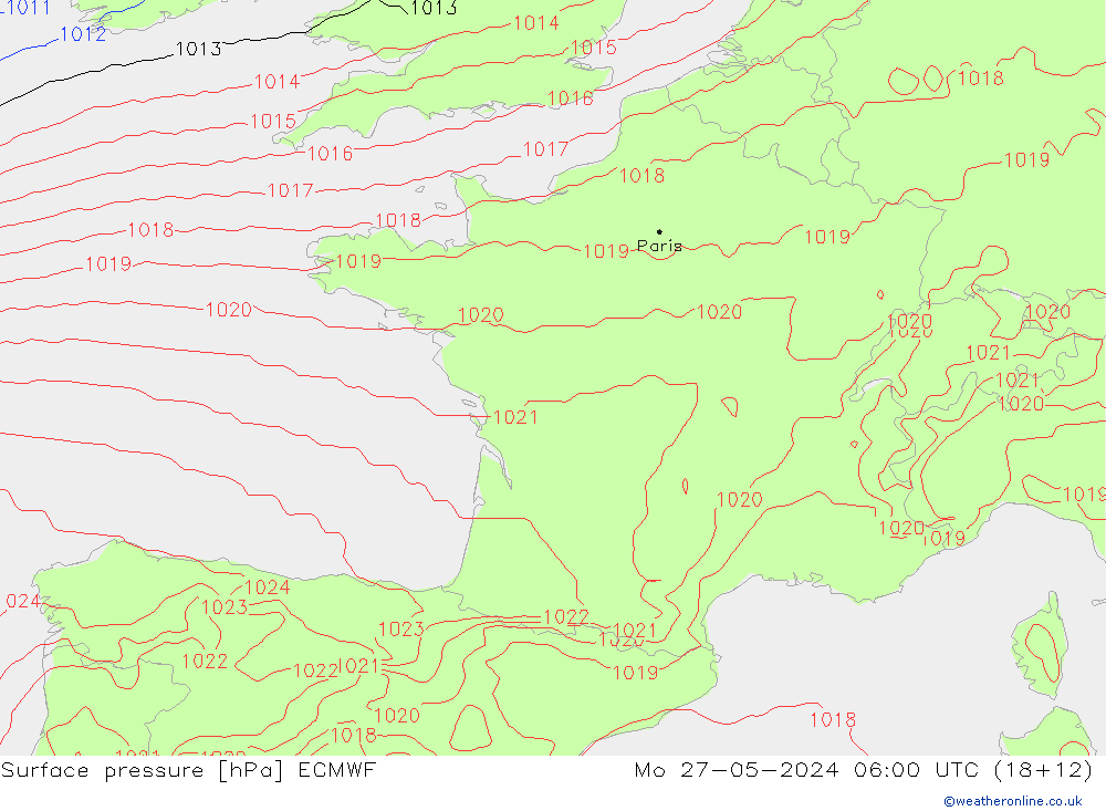 Surface pressure ECMWF Mo 27.05.2024 06 UTC