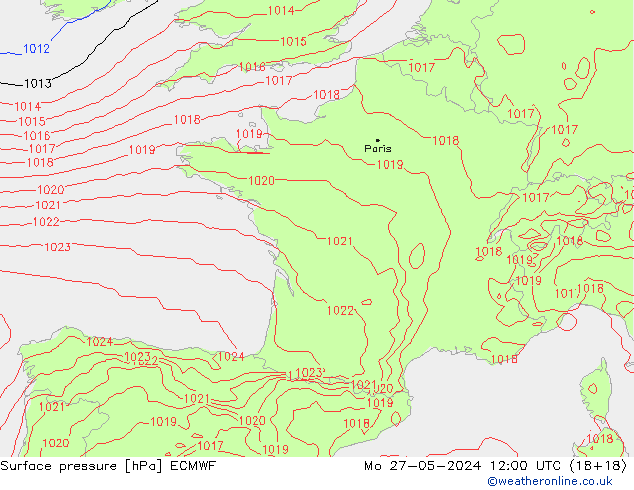 Surface pressure ECMWF Mo 27.05.2024 12 UTC