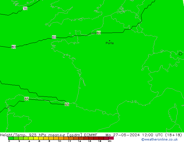 Height/Temp. 925 hPa ECMWF lun 27.05.2024 12 UTC