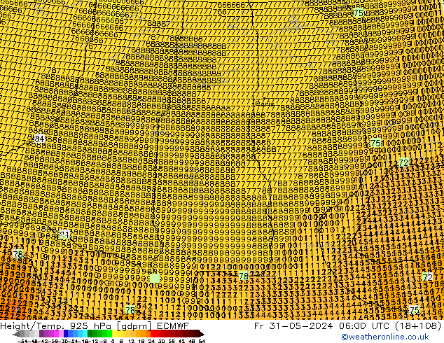 Hoogte/Temp. 925 hPa ECMWF vr 31.05.2024 06 UTC