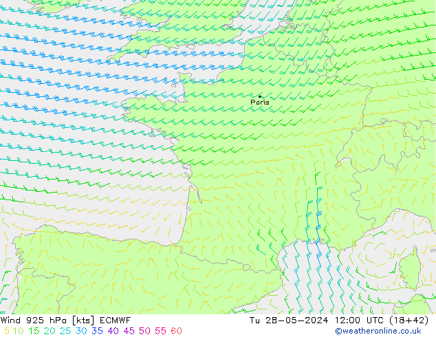 Rüzgar 925 hPa ECMWF Sa 28.05.2024 12 UTC