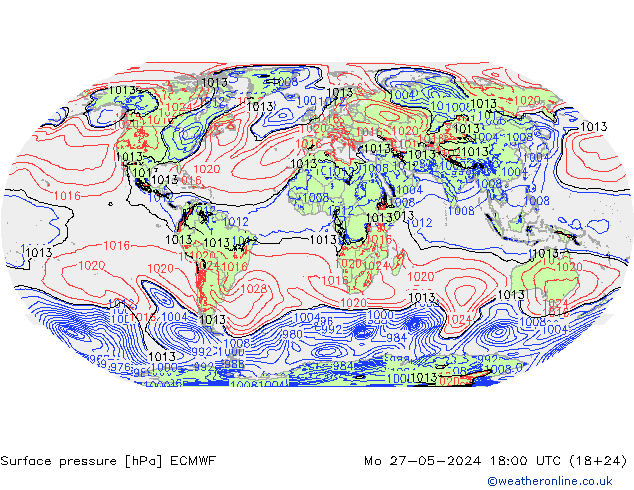 Atmosférický tlak ECMWF Po 27.05.2024 18 UTC