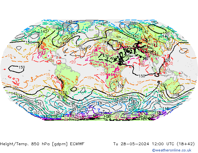 Height/Temp. 850 hPa ECMWF mar 28.05.2024 12 UTC