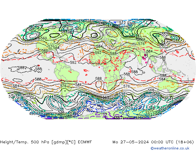 Height/Temp. 500 hPa ECMWF Mo 27.05.2024 00 UTC