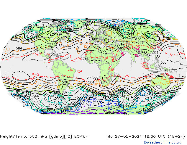 Geop./Temp. 500 hPa ECMWF lun 27.05.2024 18 UTC