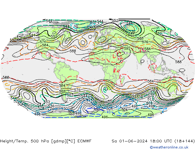 Height/Temp. 500 hPa ECMWF Sa 01.06.2024 18 UTC