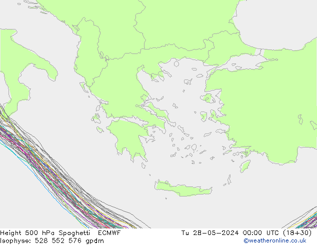 Height 500 hPa Spaghetti ECMWF Tu 28.05.2024 00 UTC