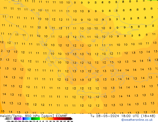 Géop./Temp. 850 hPa ECMWF mar 28.05.2024 18 UTC