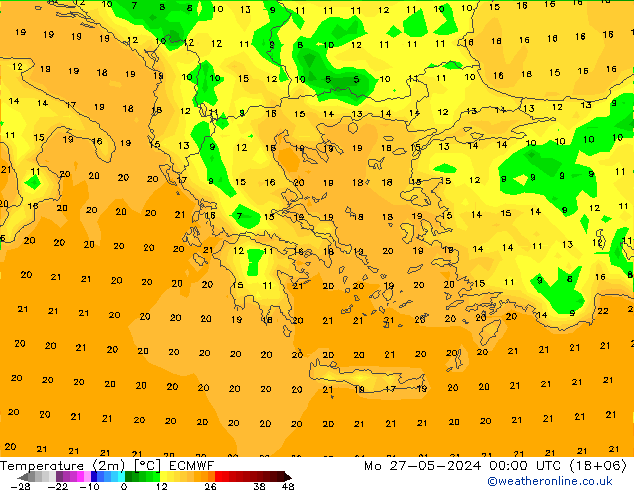 Sıcaklık Haritası (2m) ECMWF Pzt 27.05.2024 00 UTC