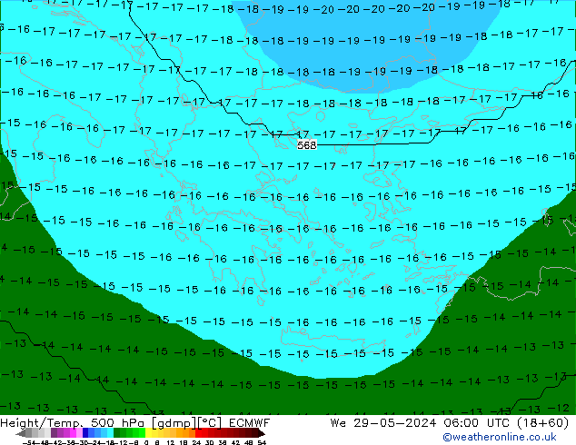 Height/Temp. 500 hPa ECMWF mer 29.05.2024 06 UTC