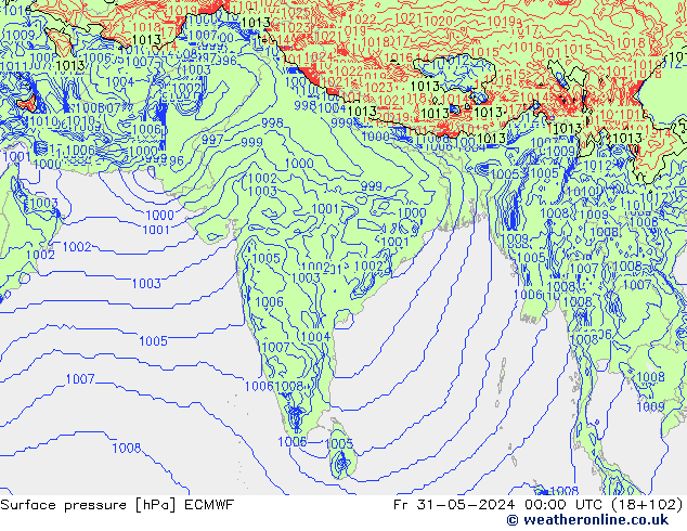 Luchtdruk (Grond) ECMWF vr 31.05.2024 00 UTC