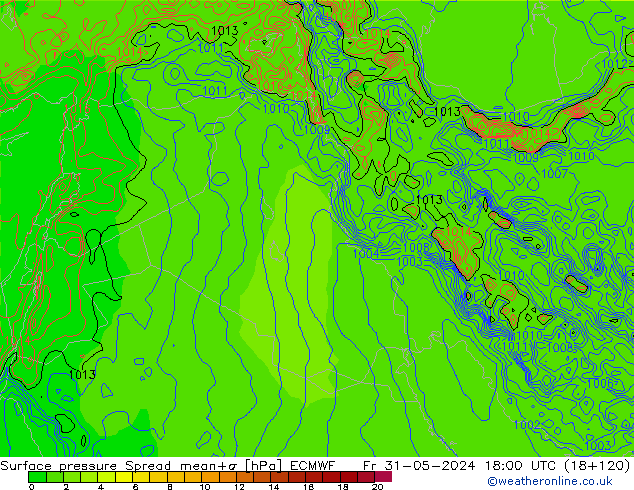 Bodendruck Spread ECMWF Fr 31.05.2024 18 UTC