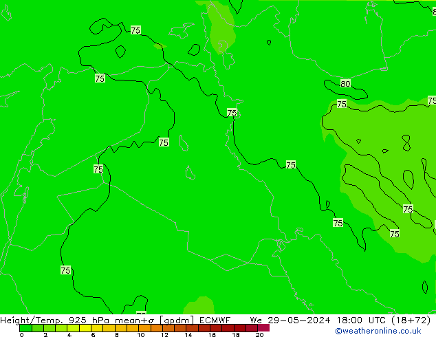 Geop./Temp. 925 hPa ECMWF mié 29.05.2024 18 UTC