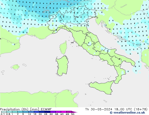 Précipitation (6h) ECMWF jeu 30.05.2024 00 UTC