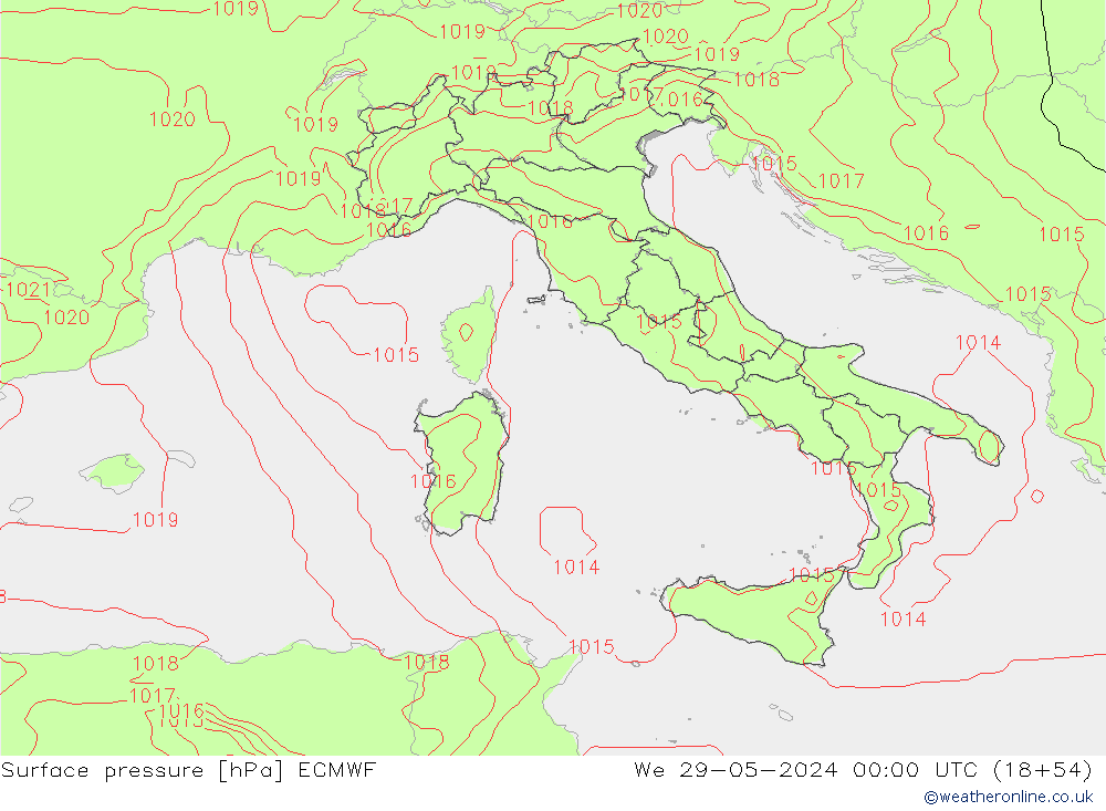 Pressione al suolo ECMWF mer 29.05.2024 00 UTC