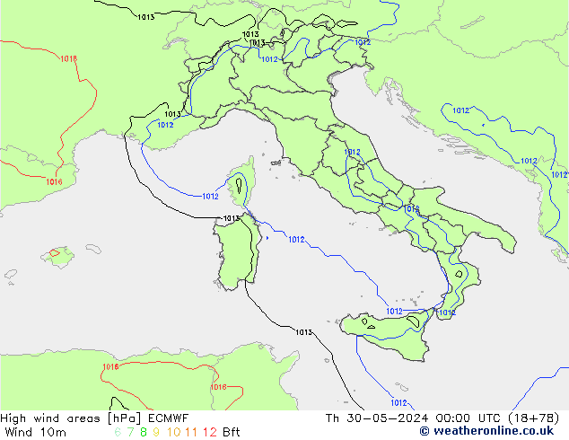 High wind areas ECMWF jue 30.05.2024 00 UTC