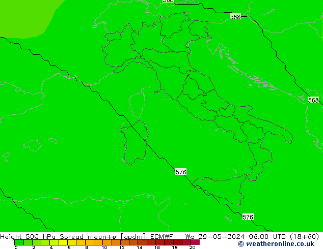 Hoogte 500 hPa Spread ECMWF wo 29.05.2024 06 UTC