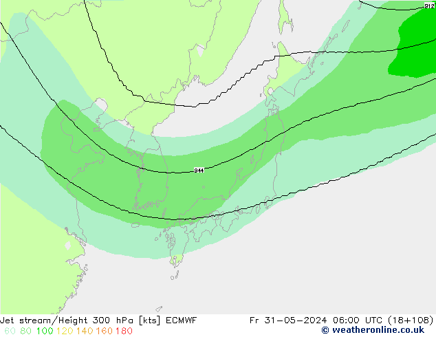 Corrente a getto ECMWF ven 31.05.2024 06 UTC