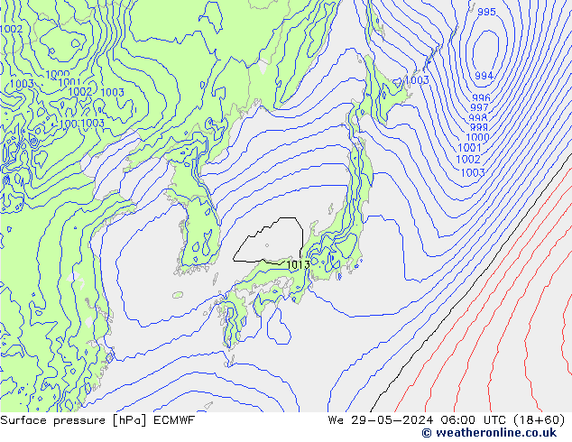 Surface pressure ECMWF We 29.05.2024 06 UTC