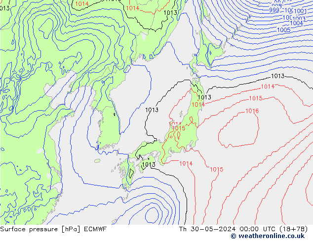 Pressione al suolo ECMWF gio 30.05.2024 00 UTC