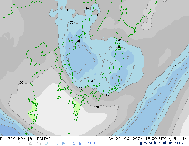 RH 700 hPa ECMWF Sa 01.06.2024 18 UTC