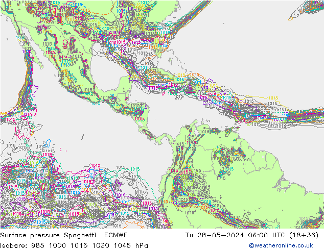 приземное давление Spaghetti ECMWF вт 28.05.2024 06 UTC