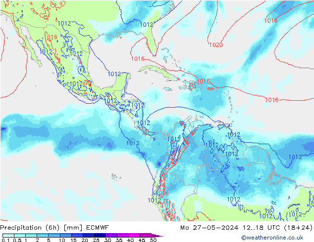 Precipitación (6h) ECMWF lun 27.05.2024 18 UTC