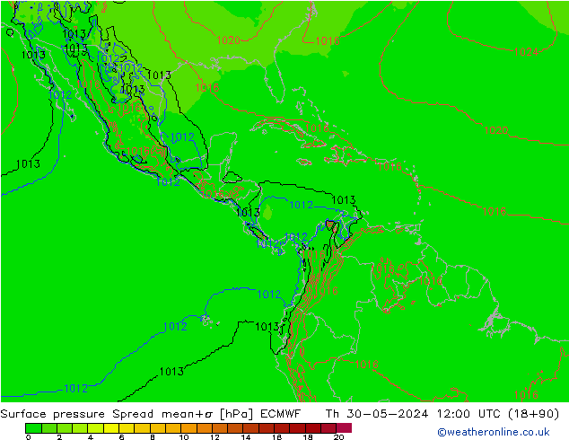 Surface pressure Spread ECMWF Th 30.05.2024 12 UTC