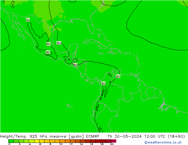 Hoogte/Temp. 925 hPa ECMWF do 30.05.2024 12 UTC