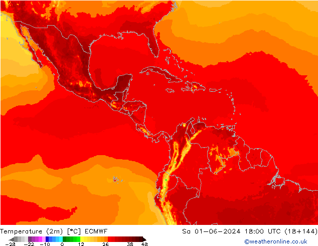 Temperatura (2m) ECMWF Sáb 01.06.2024 18 UTC