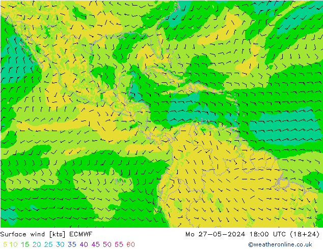 Rüzgar 10 m ECMWF Pzt 27.05.2024 18 UTC