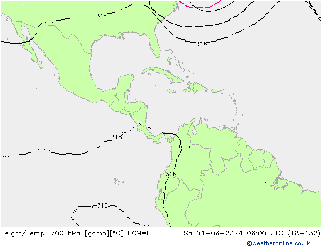 Height/Temp. 700 hPa ECMWF Sáb 01.06.2024 06 UTC