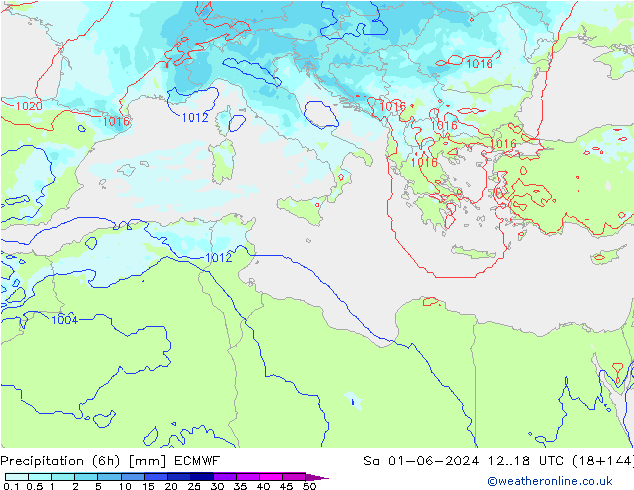 осадки (6h) ECMWF сб 01.06.2024 18 UTC