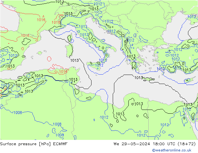 Atmosférický tlak ECMWF St 29.05.2024 18 UTC