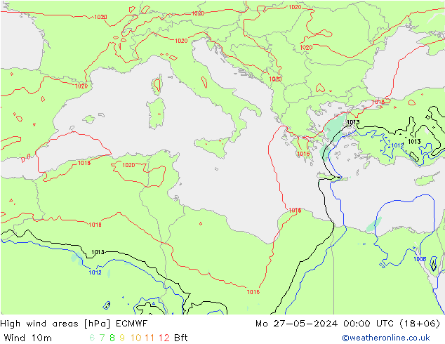 High wind areas ECMWF lun 27.05.2024 00 UTC