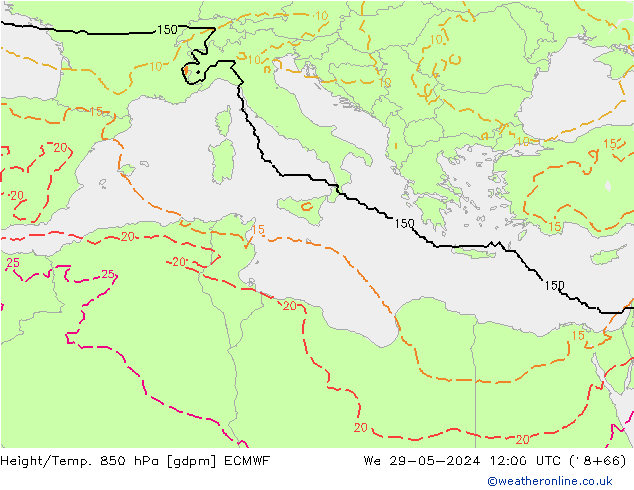 Height/Temp. 850 hPa ECMWF St 29.05.2024 12 UTC