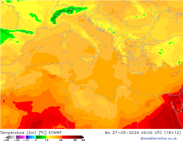 карта температуры ECMWF пн 27.05.2024 06 UTC