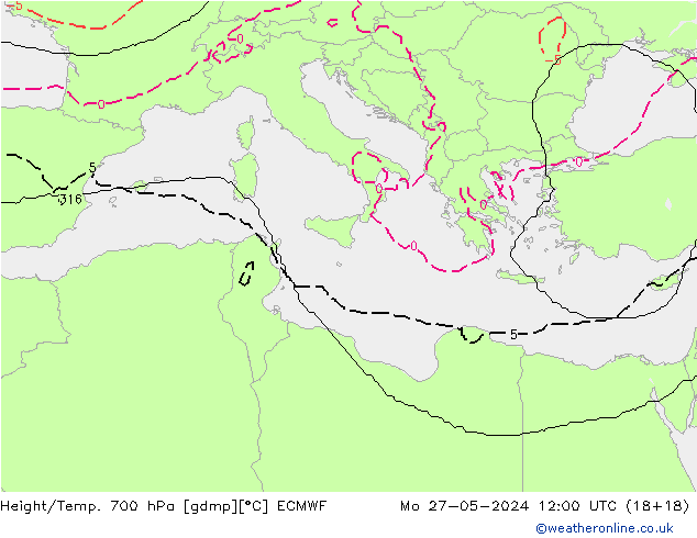 Hoogte/Temp. 700 hPa ECMWF ma 27.05.2024 12 UTC