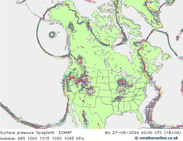 Atmosférický tlak Spaghetti ECMWF Po 27.05.2024 00 UTC