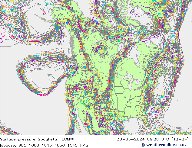 Bodendruck Spaghetti ECMWF Do 30.05.2024 06 UTC