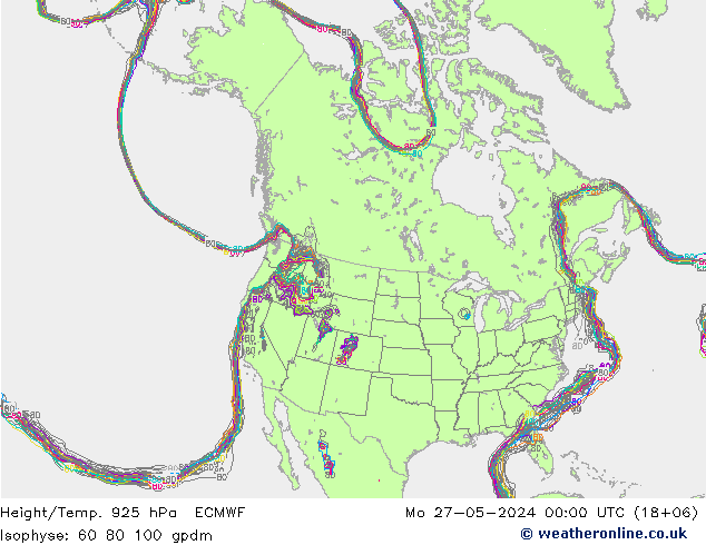 Height/Temp. 925 hPa ECMWF Mo 27.05.2024 00 UTC